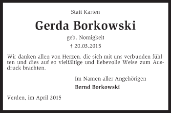 Traueranzeige von Gerda Borkowski von KRZ