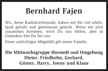 Traueranzeige von Bernhard Fajen von KREISZEITUNG SYKE