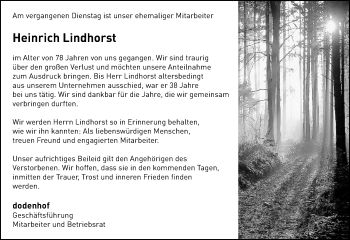 Traueranzeige von Heinrich Lindhorst von KRZ