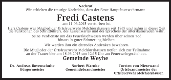 Traueranzeige von Fredi Castens von KRZ