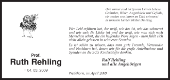 Traueranzeige von Ruth Rehling von KREISZEITUNG SYKE