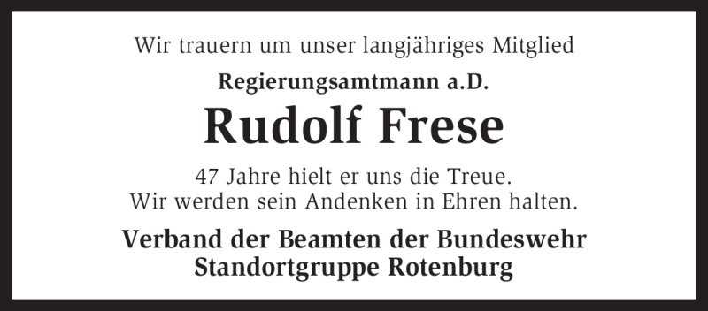  Traueranzeige für Rudolf Frese vom 11.05.2010 aus KREISZEITUNG SYKE