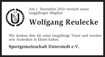 Traueranzeige von Wolfgang Reulecke von KREISZEITUNG SYKE