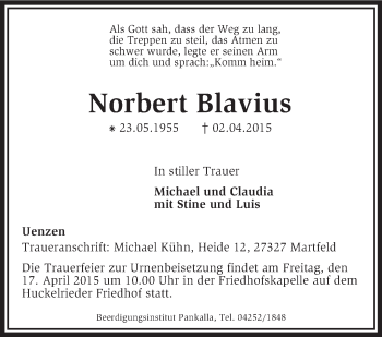 Traueranzeige von Norbert Blavius von KRZ