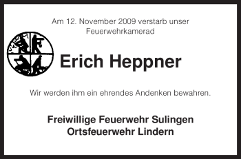 Traueranzeige von Erich Heppner von KREISZEITUNG SYKE