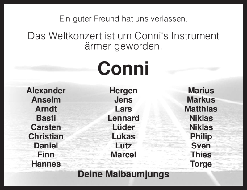  Traueranzeige für Conni Unbekannt vom 23.06.2010 aus KREISZEITUNG SYKE