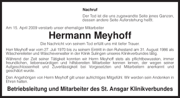 Traueranzeige von Hermann Meyhoff von KREISZEITUNG SYKE