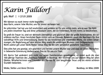 Traueranzeige von Karin Falldorf von KREISZEITUNG SYKE