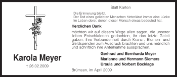 Traueranzeige von Karola Meyer von KREISZEITUNG SYKE