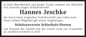 Traueranzeige von Hannes Jeschke von KRZ