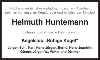 Traueranzeige von Helmuth Huntemann von KREISZEITUNG SYKE