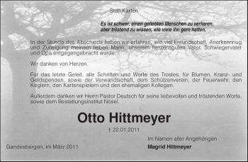 Traueranzeige von Otto Hittmeyer von KREISZEITUNG SYKE