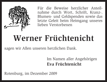 Traueranzeige von Werner Früchtenicht von KREISZEITUNG SYKE