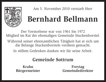 Traueranzeige von Bernhard Bellmann von KREISZEITUNG SYKE