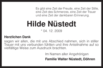 Traueranzeige von Hilde Nüstedt von KREISZEITUNG SYKE