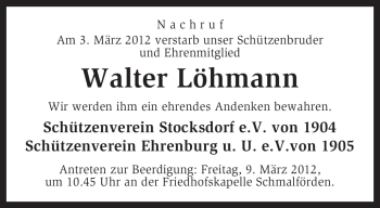 Traueranzeige von Walter Löhmann von KREISZEITUNG SYKE