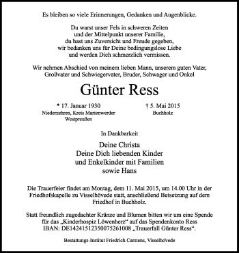 Traueranzeige von Günter Ress von KRZ