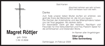 Traueranzeige von Magret Röttjer von KREISZEITUNG SYKE