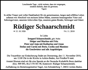 Traueranzeige von Rüdiger Schaarschmidt von KREISZEITUNG SYKE