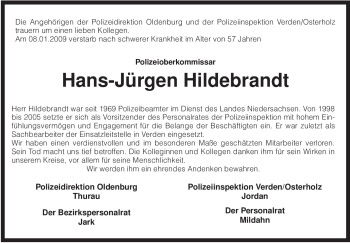 Traueranzeige von Hans-Jürgen Hildebrandt von KREISZEITUNG SYKE