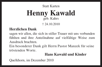 Traueranzeige von Henny Kawald von KREISZEITUNG SYKE