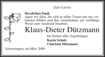 Traueranzeige von Klaus-Dieter Dützmann von KREISZEITUNG SYKE