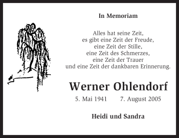 Traueranzeige von Werner Ohlendorf von KREISZEITUNG SYKE