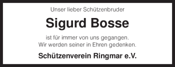 Traueranzeige von Sigurd Bosse von KREISZEITUNG SYKE