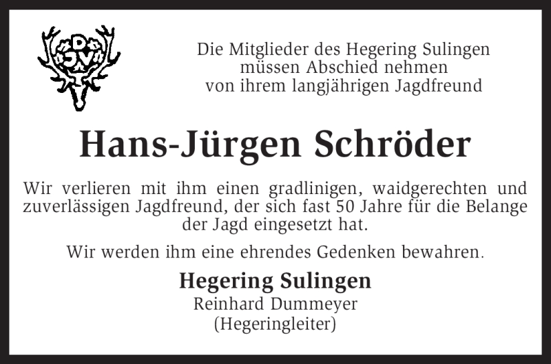  Traueranzeige für Hans-Jürgen Schröder vom 02.11.2011 aus KREISZEITUNG SYKE