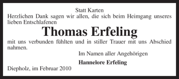 Traueranzeige von Thomas Erfeling von KREISZEITUNG SYKE