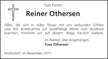 Traueranzeige von Reiner Othersen von KREISZEITUNG SYKE