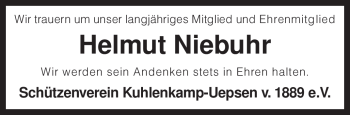 Traueranzeige von Helmut Niebuhr von KREISZEITUNG SYKE