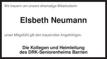 Traueranzeige von Elsbeth Neumann von KREISZEITUNG SYKE