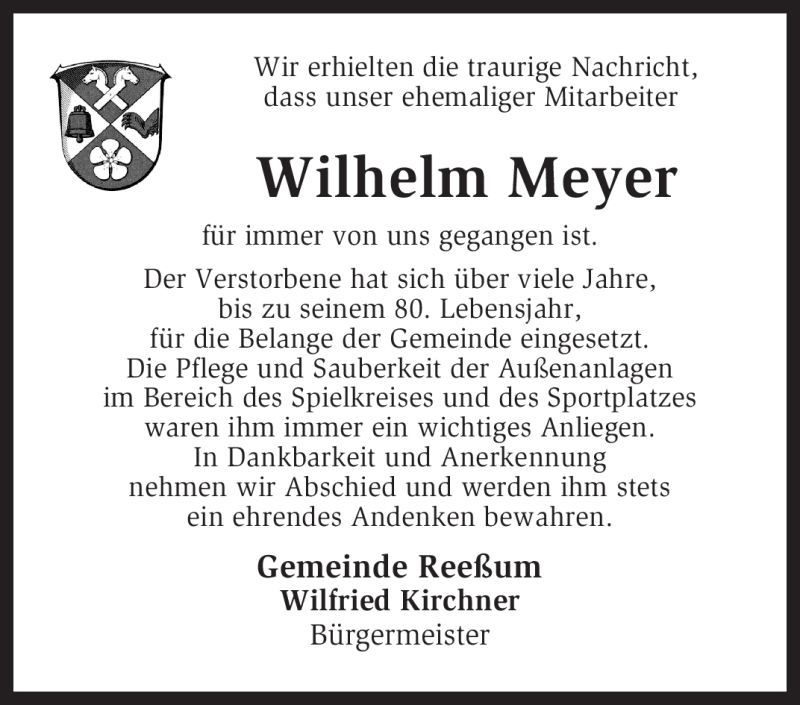  Traueranzeige für Wilhelm Meyer vom 24.11.2009 aus KREISZEITUNG SYKE