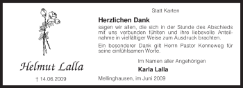 Traueranzeige von Helmut Lalla von KREISZEITUNG SYKE