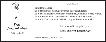 Traueranzeige von Fritz Jungenkrüger von KREISZEITUNG SYKE