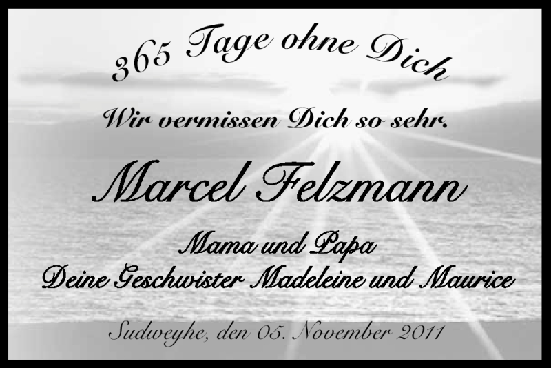  Traueranzeige für Marcel Felzmann vom 11.11.2011 aus 