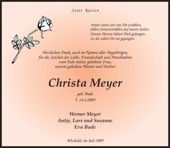 Traueranzeige von Christa Meyer von KREISZEITUNG SYKE