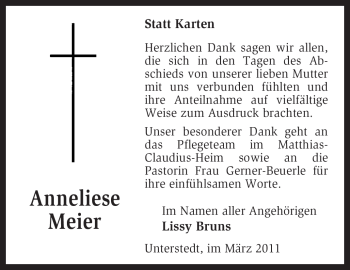 Traueranzeige von Anneliese Meier von KREISZEITUNG SYKE