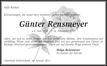 Traueranzeige von Günter Rensmeyer von KREISZEITUNG SYKE