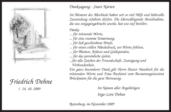 Traueranzeige von Friedrich Dehne von KREISZEITUNG SYKE