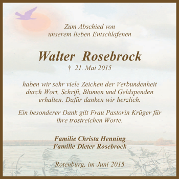 Traueranzeige von Walter Rosebrock von KRZ