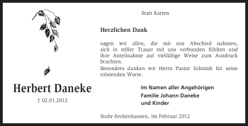 Traueranzeige von Herbert Daneke von KREISZEITUNG SYKE