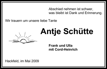 Traueranzeige von Antje Schütte 