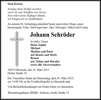 Traueranzeige von Johann Schröder von KRZ