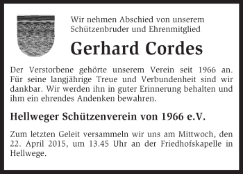 Traueranzeige von Gerhard Cordes von KRZ