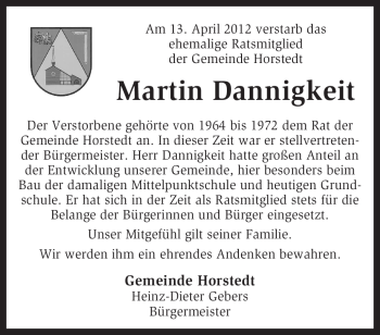 Traueranzeige von Martin Dannigkeit von KREISZEITUNG SYKE