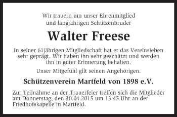 Traueranzeige von Walter Freese von KRZ