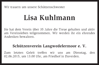 Traueranzeige von Lisa Kuhlmann von KRZ