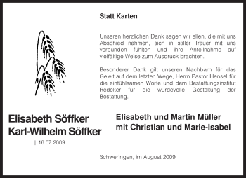 Traueranzeige von Karl-Wilhelm Söffker von KREISZEITUNG SYKE